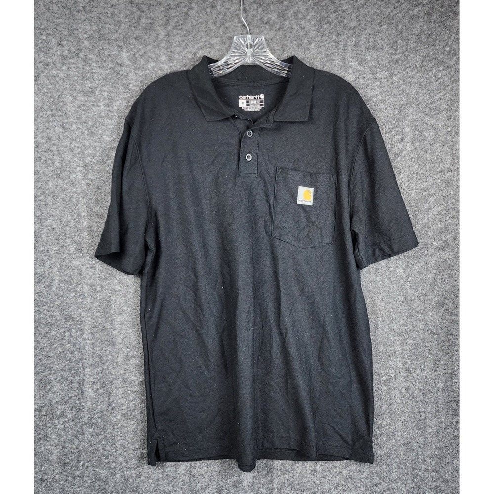 Carhartt Polo Shirt Mens Medium Black Loose Fit Short Sleeve Pocket Workwear